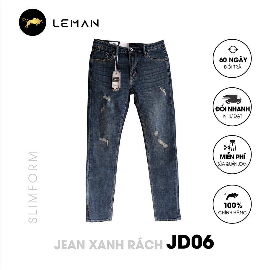 Quần Jean nam Leman xanh rách JD06 - Slim Form