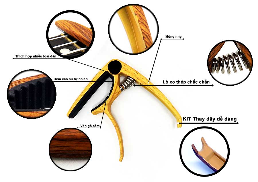Capo Kẹp Đàn Guitar Mini Vân Gỗ Sẫm Cây Đinh Ba Wente