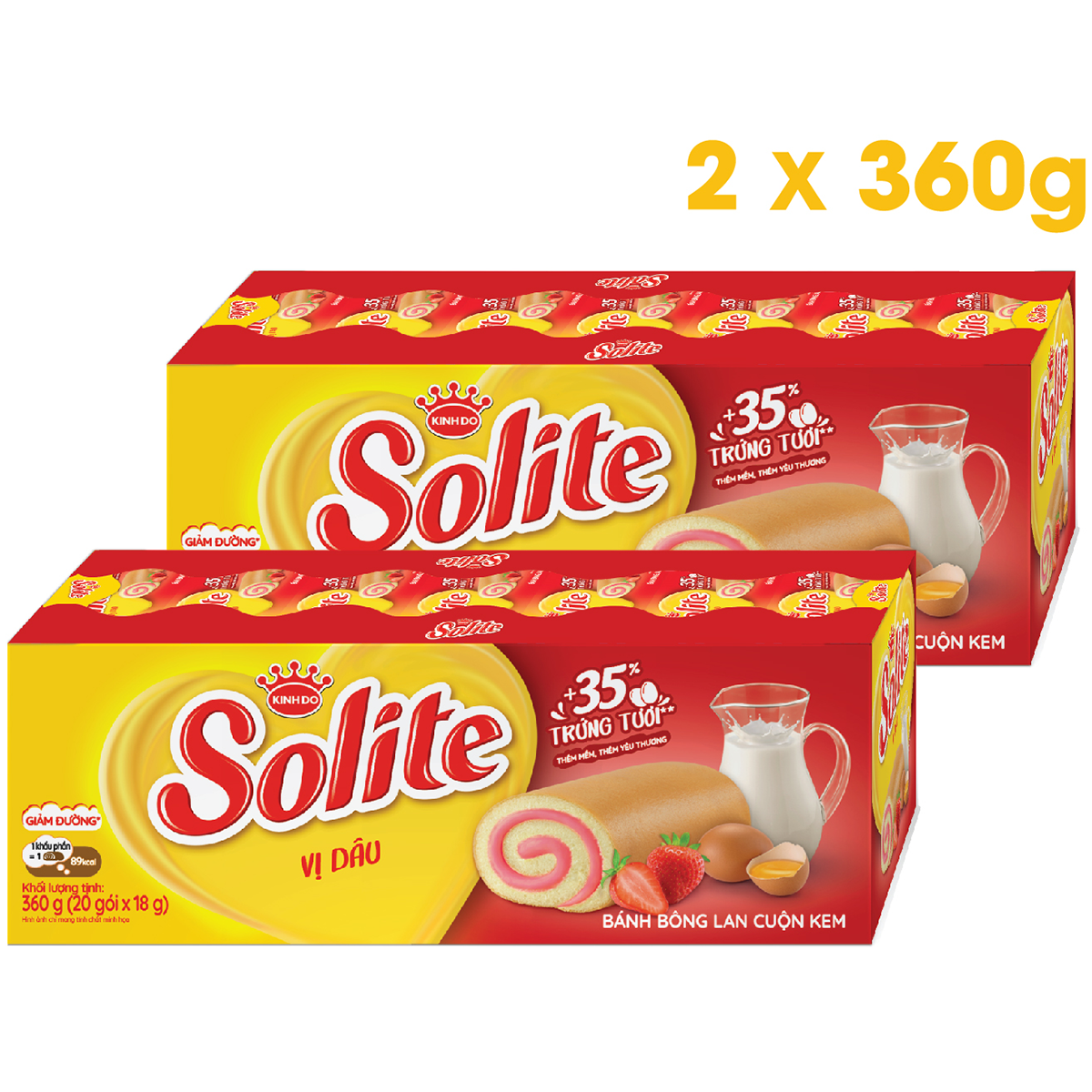 Combo 2 khay Solite bánh dinh dưỡng bông lan cuộn, giảm đường, vị dâu 2x360g