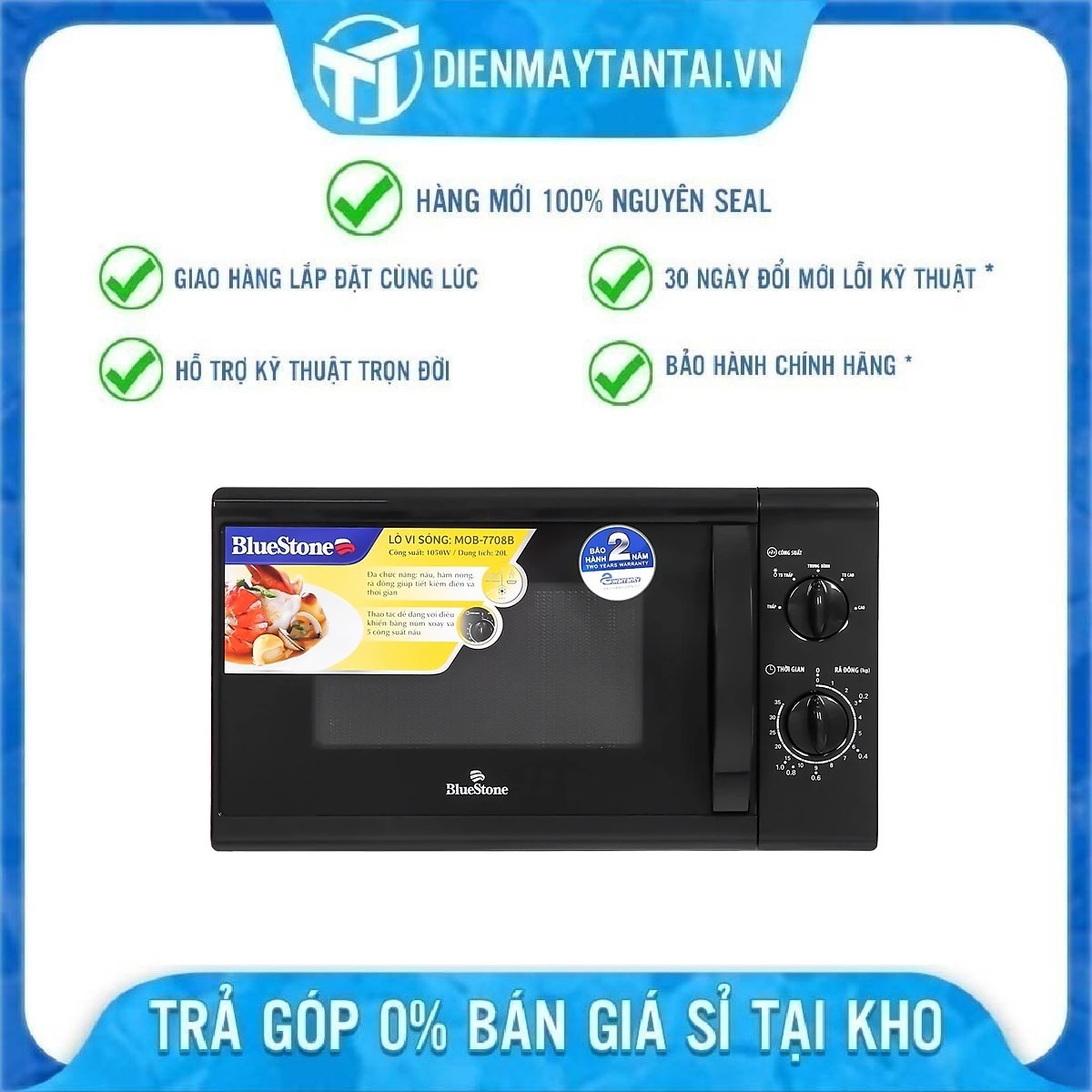 Lò Vi Sóng BlueStone MOB-7708B, Dung Tích 20L, Công Suất Cao 1100W , Hàng chính hãng