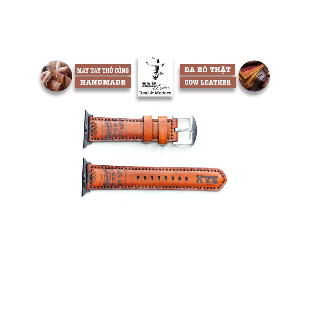Dây đồng hồ trống đồng da bò thảo mộc vegtan cao cấp nâu sáng handmade bền chắc - chính hãng RAM Leather