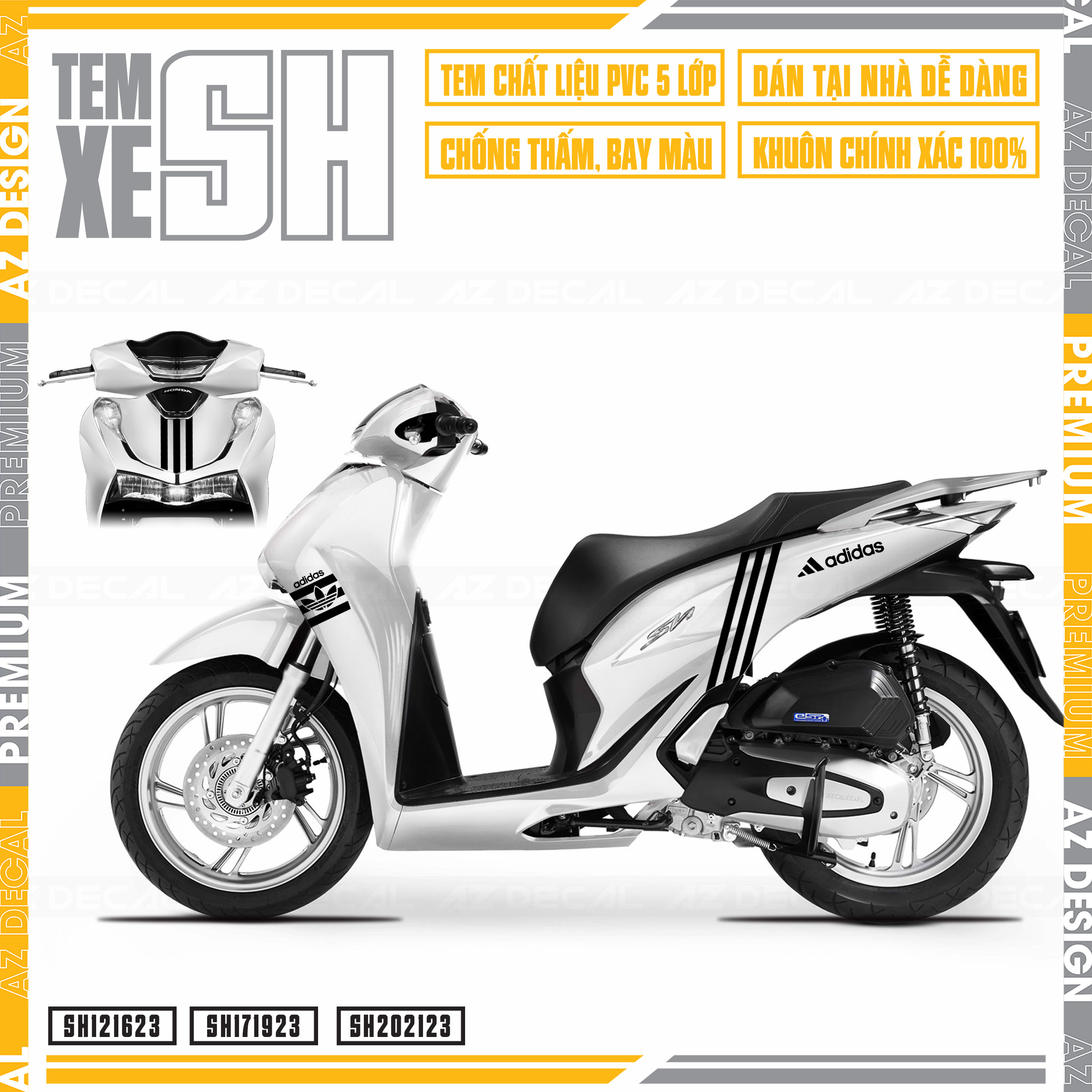 Tem Chế Xe SH Mẫu Addidas Cách Điệu | SH23 | Decal Rời Dán Xe Máy Chất Liệu PVC Cao Cấp