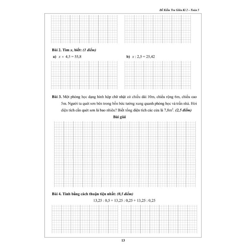 Sách - Đề Kiểm Tra Toán 5 - Học Kì 2 (1 cuốn)
