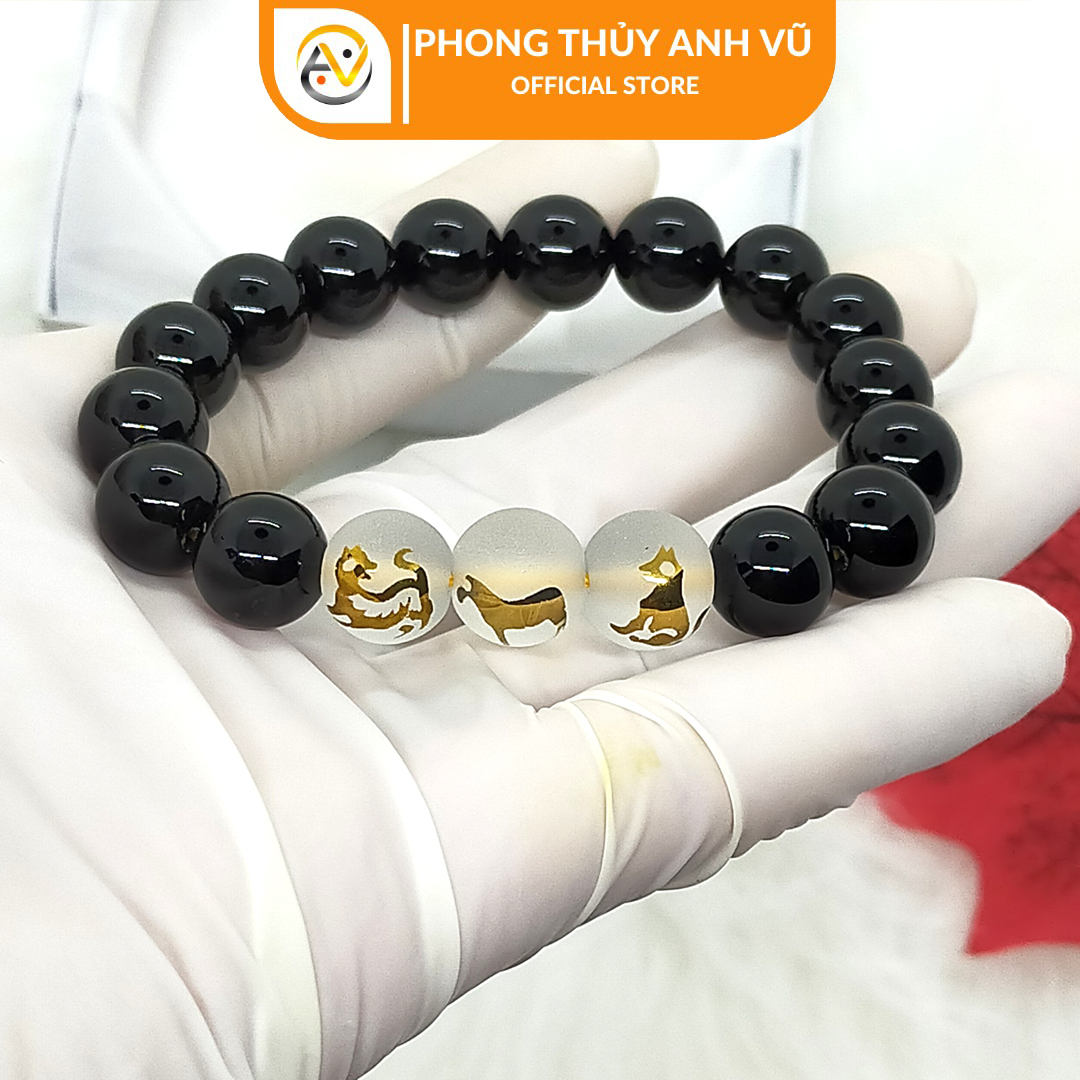 Vòng phong thủy mệnh mộc tam hợp dần ngọ tuất đã khai quang - chất liệu mã não đen size 8 10 12ly - may mắn tài lộc - Vòng Tam Hợp Anh Vũ