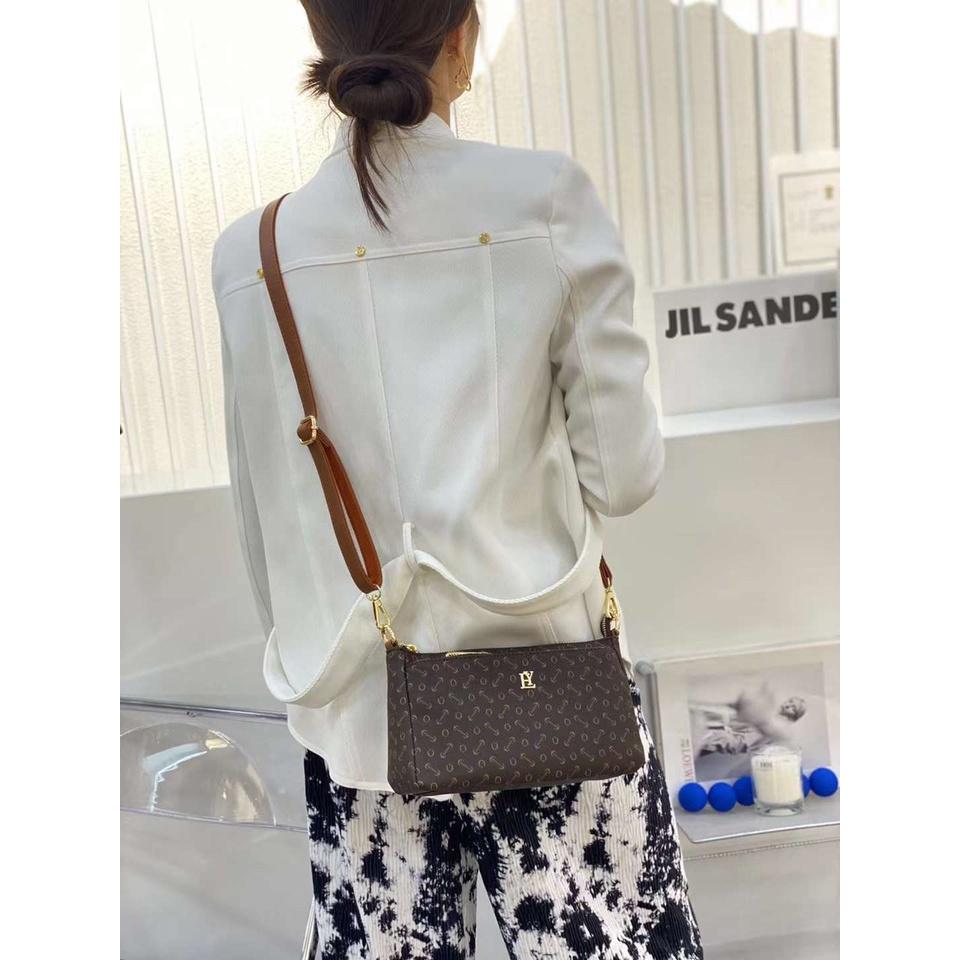 Ví clutch nữ da PU cao cấp họa tiết monogram thời trang vintage công sở nhiều ngăn tiện lợi Y2409