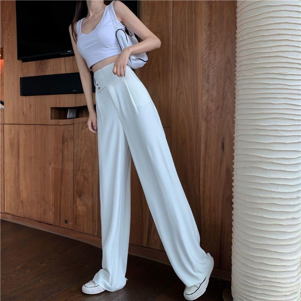 Quần tây ống suông rộng nữ lưng cao 2 khuy lệch dáng dài 100 cạp vát chéo độc đáo M52