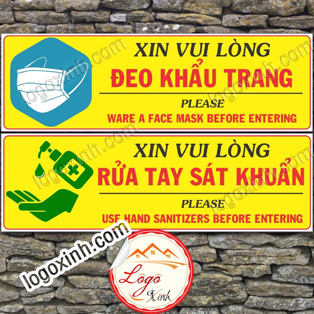 Logo Sticker decal dán nhắc nhở yêu cầu đeo khẩu trang, rửa tay sát khuẩn, face mask and hand sanitizers