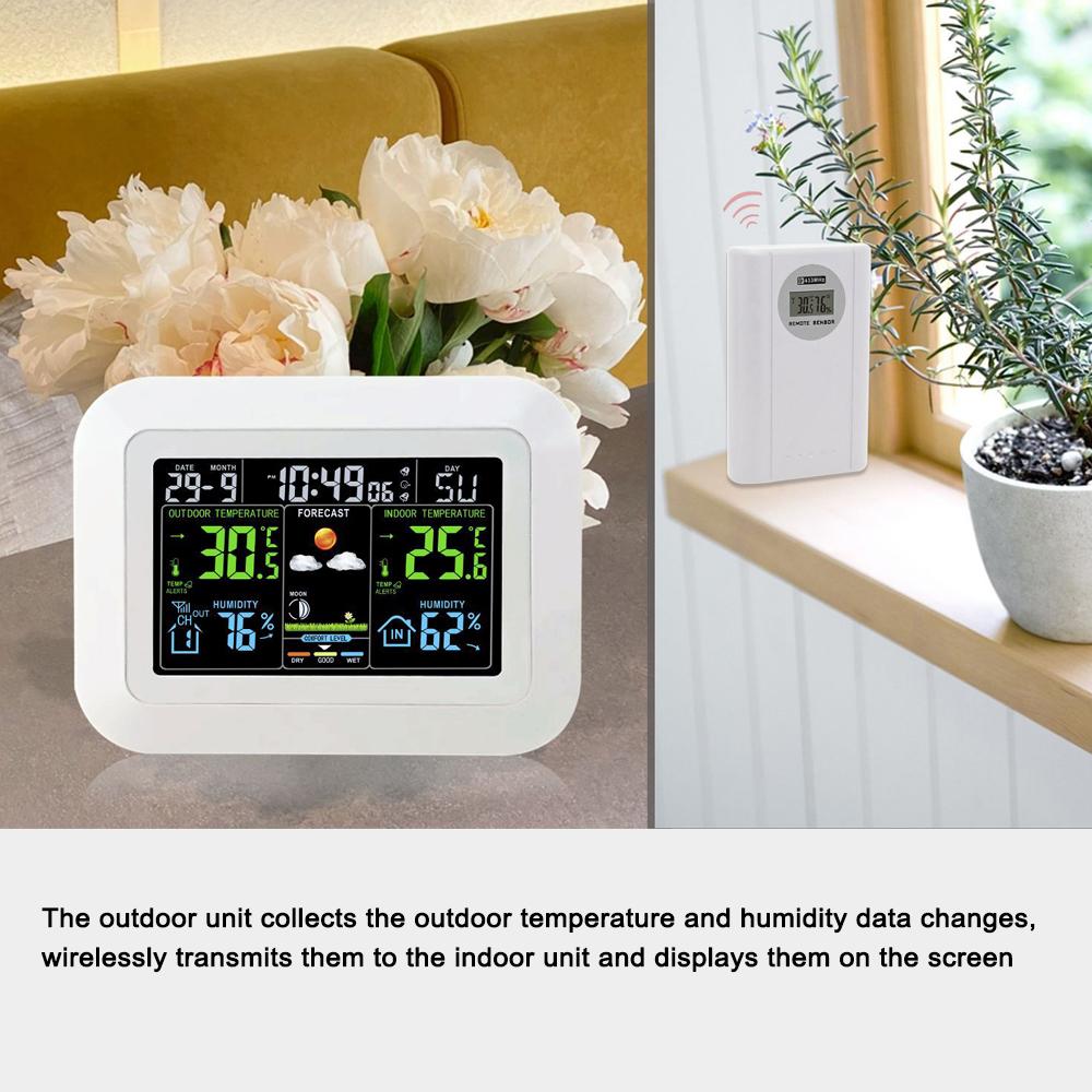 Multifunctional Home/Office Weather Station Color Digital Display Clock Outdoor and Indoor Temperature Tester Hygrometer Weather Forecast Table Clock