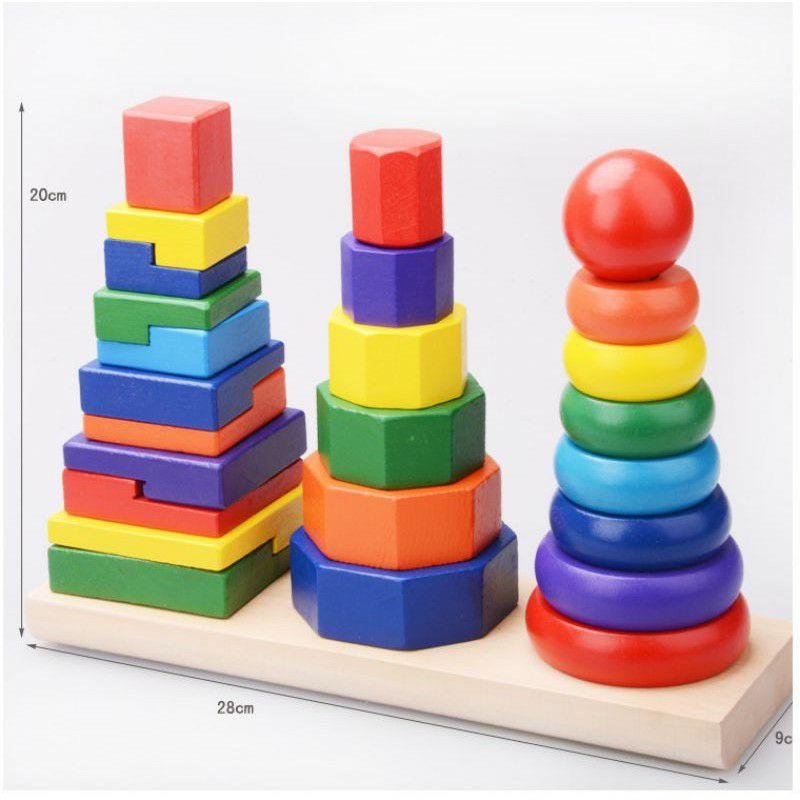 Đồ chơi tháp chồng 3 cọc gỗ Montessori loại to - đồ chơi phát triển trí tuệ