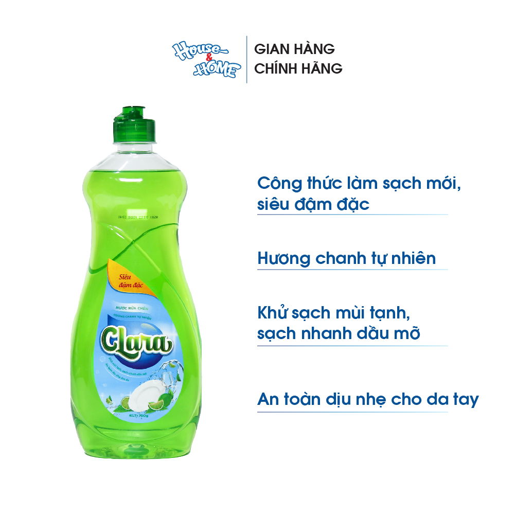 Nước rửa chén bát Clara tinh chất chanh chai 750ml