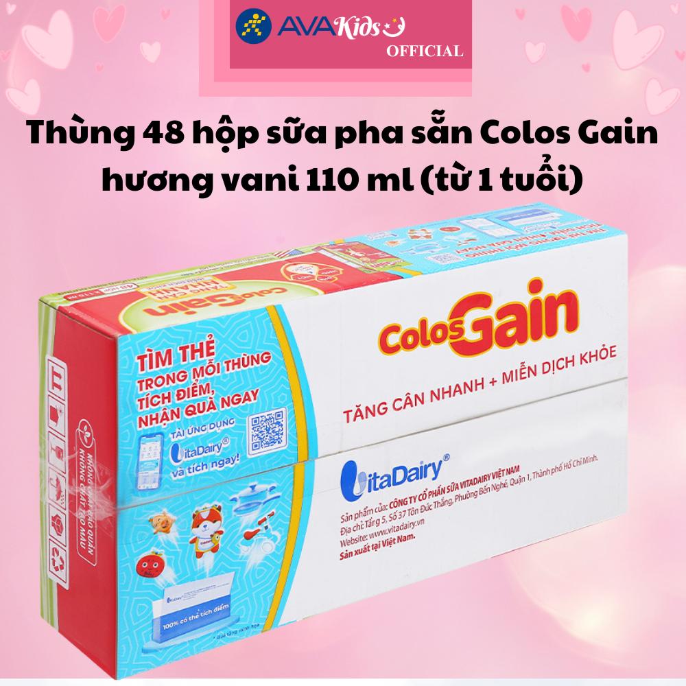 Thùng 48 hộp sữa pha sẵn Colos Gain hương vani 110 ml (từ 1 tuổi) - Hàng Chính Hãng