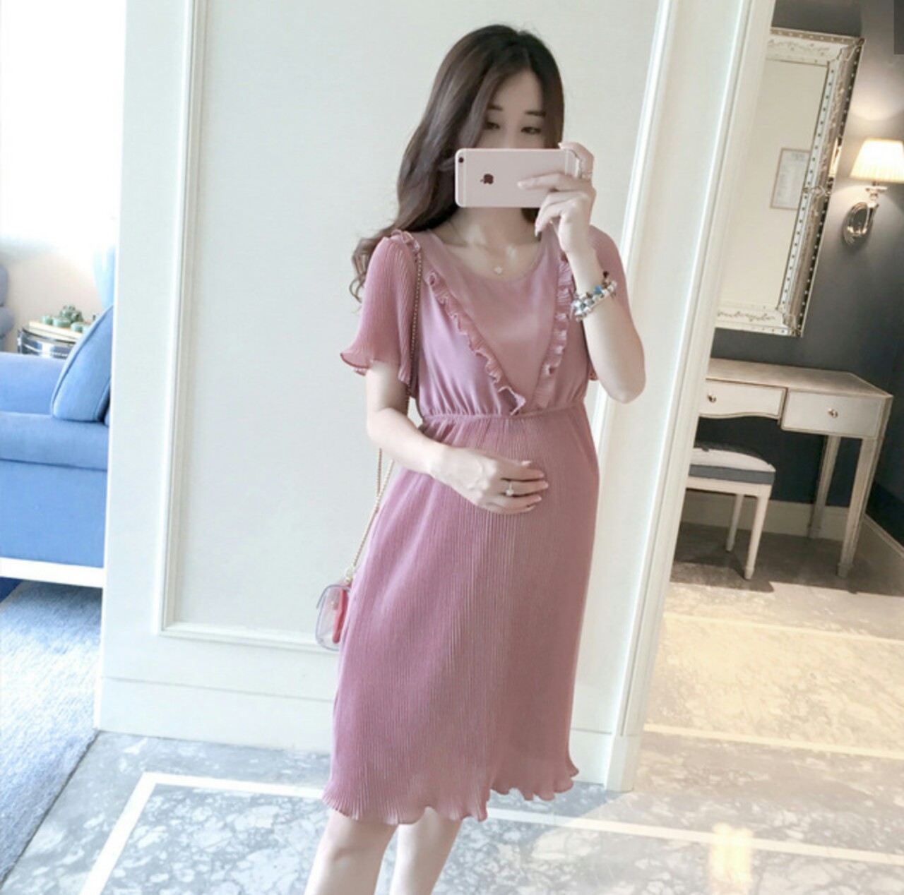 Đầm Bầu - Voan Xếp Ly Nhún Eo