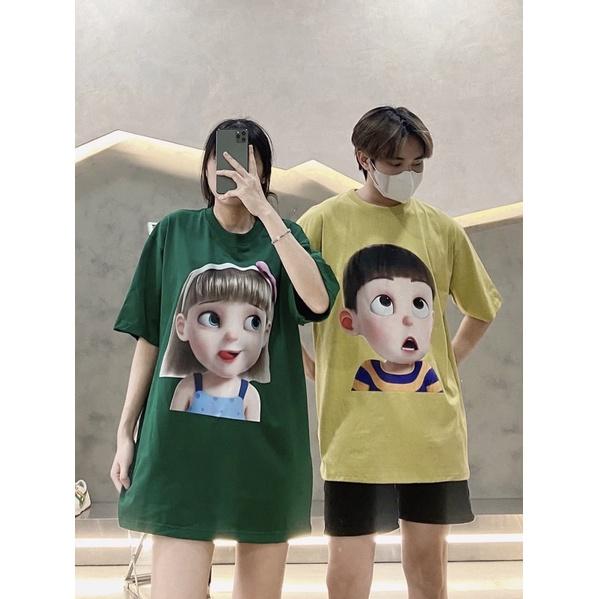 Áo thun tay lỡ áo thun đôi siêu cute vải cotton 2 chiều