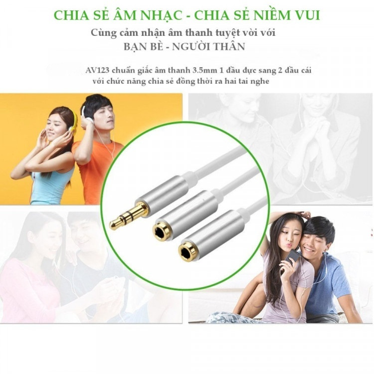 Cáp chia 2 cổng Audio 3.5mm 1 đầu đực ra 2 đầu cái 20cm AV123 10532 Cáp chia Jack 3,5mm dương ra 2 đầu âm 3,5mm Cáp âm thanh 3.5Mm Màu dài Av141-30618 – Hàng Nhập Khẩu