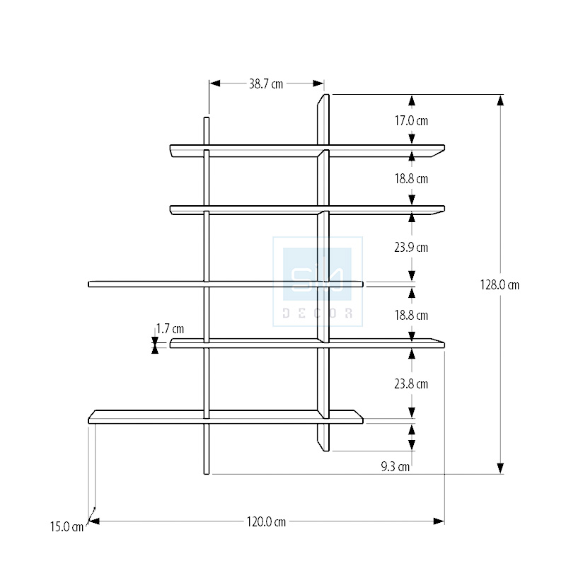 Kệ Sách Treo Tường Bất Đối Xứng 5 Tầng Cách Điệu SIB Decor KT333