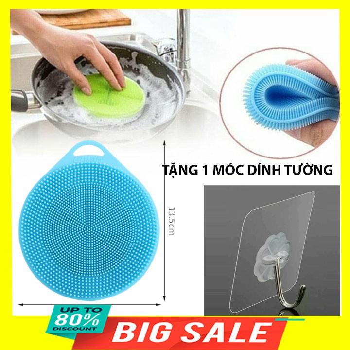 Miếng rửa nồi bằng silicon tiện dụng đa năng 5x12cm tặng 1 móc dính tường