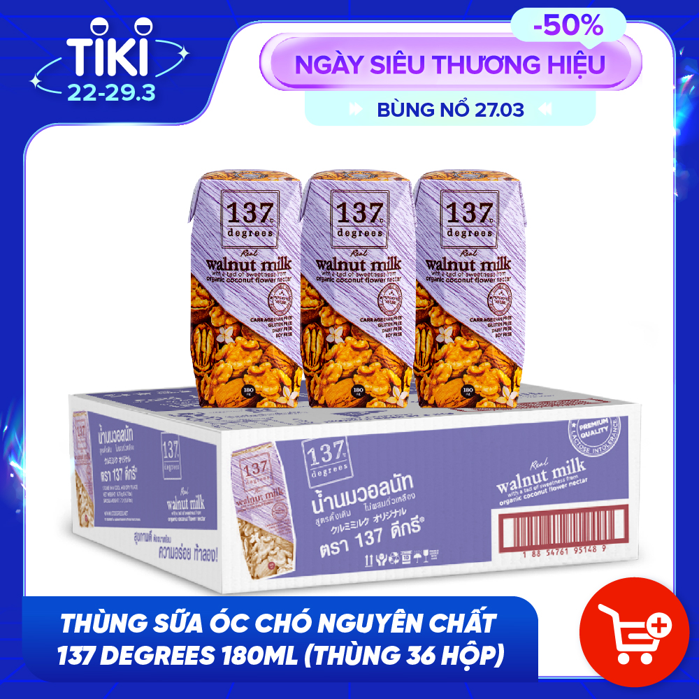 Thùng Sữa Hạt Óc Chó Nguyên Chất 137 DEGREES 180ml (Thùng 36 hộp)