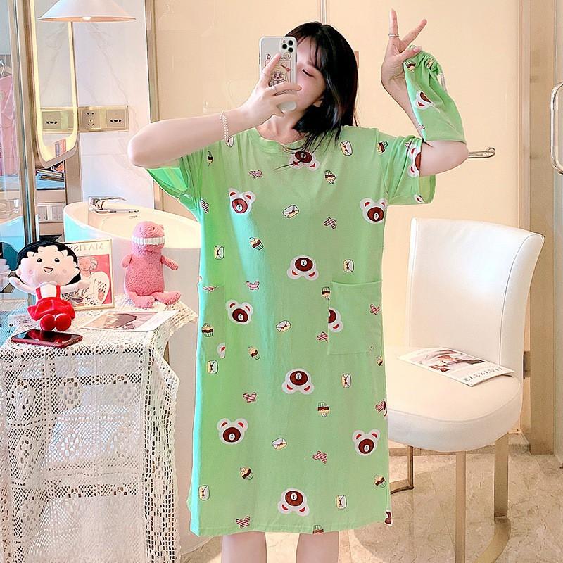 Bộ Đồ Ngủ Ngắn Tay Dáng Rộng In Họa Tiết Hoạt Hình Xinh Xắn Cho Nữ