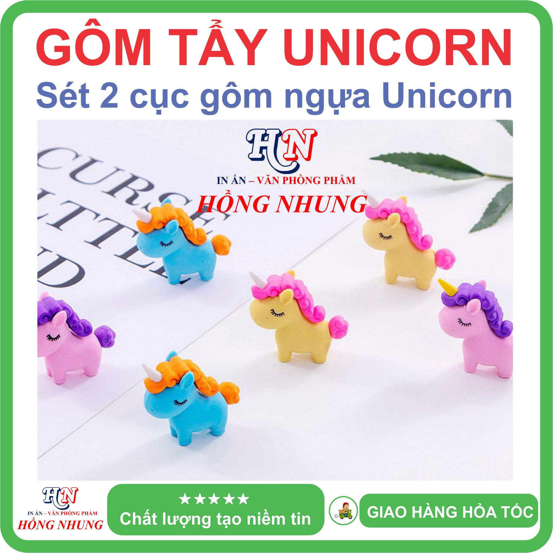 [SÉT] COMBO 2 Cục Gôm Tẩy Hình Unicorn, Màu Sắc Dễ Thương, Giúp Bé Yêu Hứng Thú Học Tập