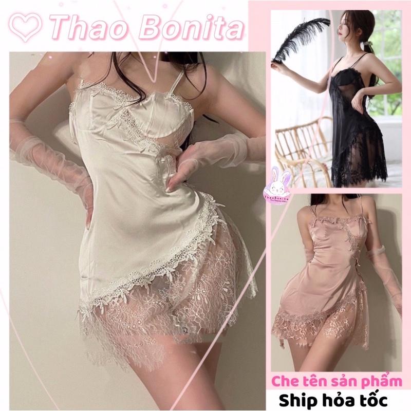 Váy Ngủ Lụa Phối Ren Mềm Mại Cao Cấp. SHIP HỎA TỐC TPHCM. Đồ Ngủ Cosplay Sexy. ThaoBonita T046