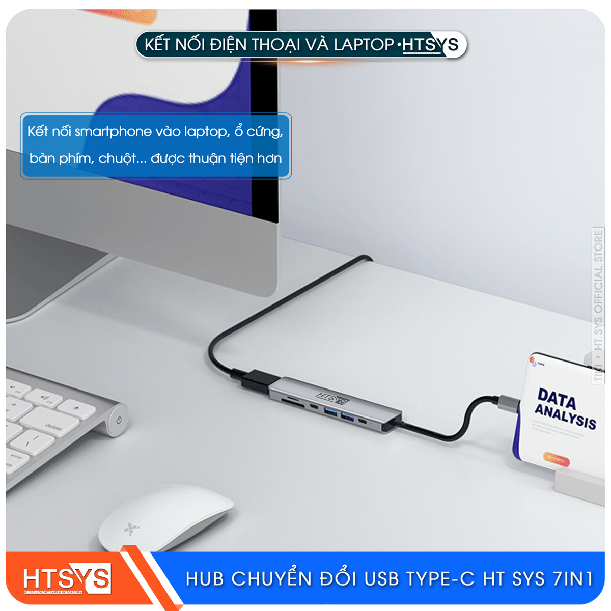 Hub Chuyển Đổi USB Type C HT SYS 7 in 1 To HDMI, USB 3.0, SD, TF, USB C, PD 100W - Hàng Chính Hãng