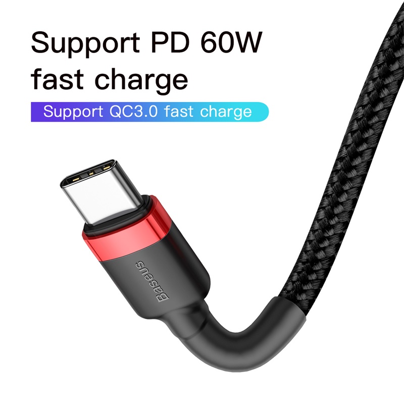 Cáp sạc bện dù siêu bền Baseus Cafule PD2.0 60W flash charging USB For Type-C cable (20V 3A) 1m 2m 5m CATKLF - Hàng chính hãng