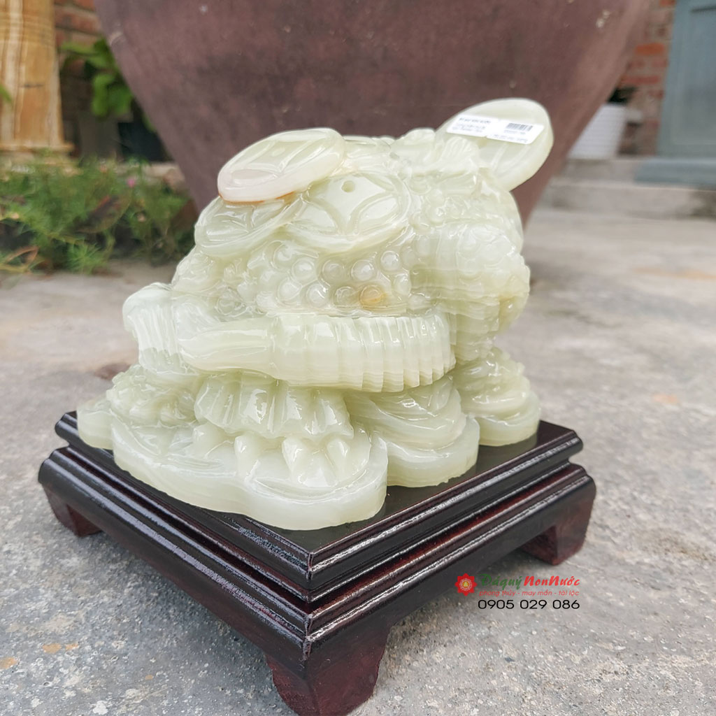 Tượng Cóc ngậm tiền đá ngọc Pakistan nhập khẩu 15cm đá Non Nước