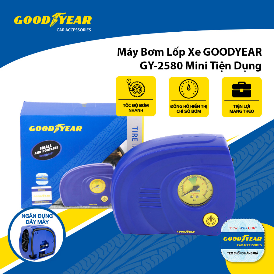 Máy Bơm Lốp Xe GOODYEAR GY-2580 Mini Tiện Dụng - Nhập Khẩu Chính Hãng
