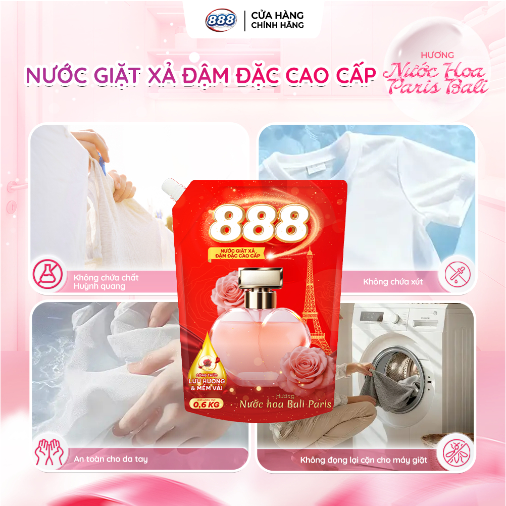 Combo 4 Túi Nước Giặt Xả 888 Hương Nước Hoa Bali Paris Cao Cấp 0.6kg/Túi