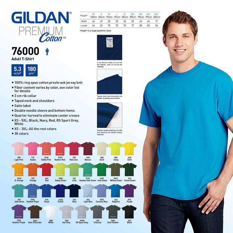 Áo thun Unisex Gildan, Nhập khẩu Chính Hãng - MS: 76000-02 Premium, Color 02 - 100% Cotton