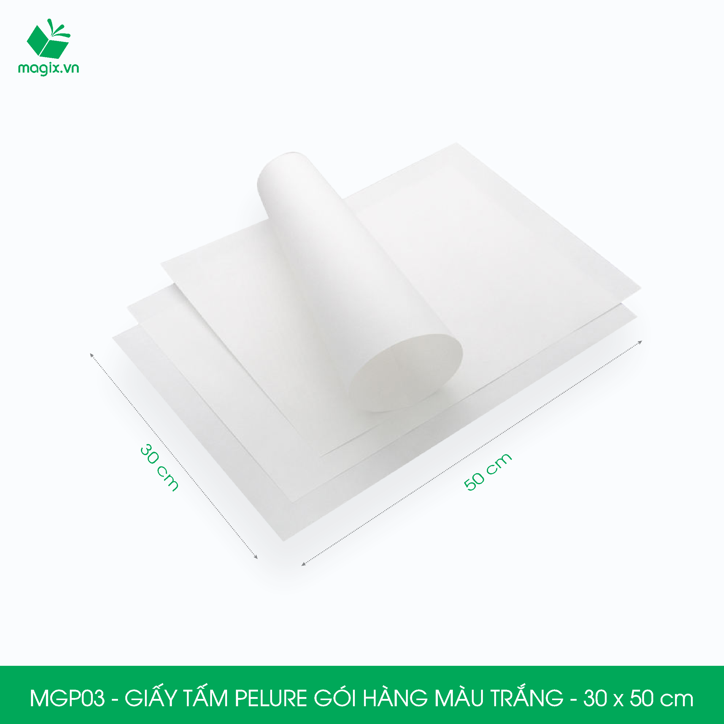 MGP03 - 30x50 cm - 1000 tấm giấy Pelure trắng gói hàng, giấy chống ẩm 2 mặt mịn, giấy bọc hàng thời trang