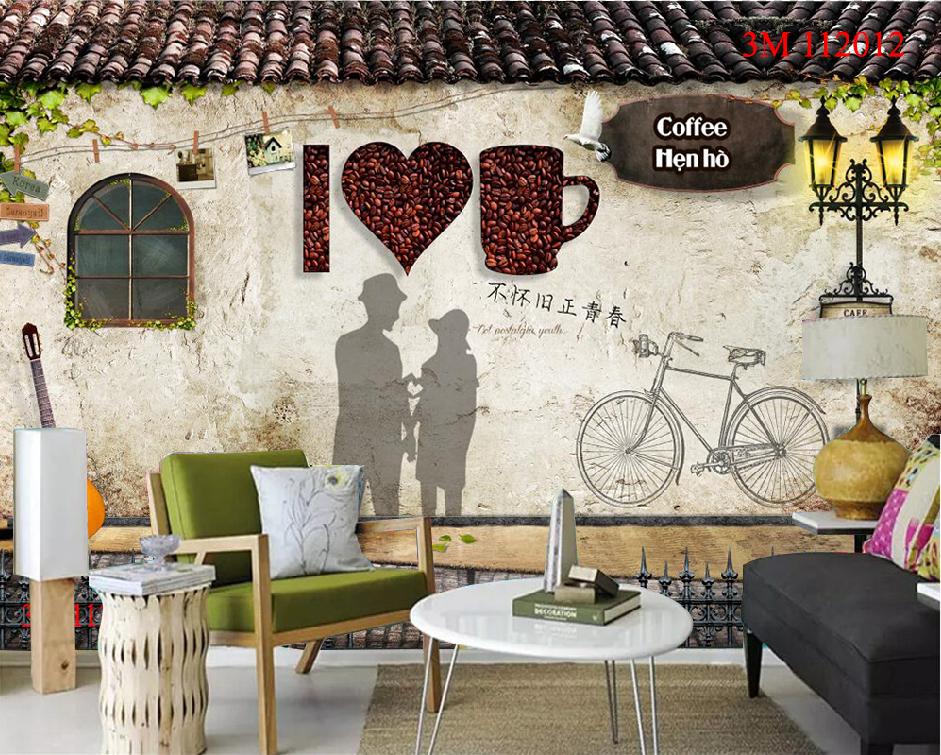 Tranh dán quán cafe trang trí-tranh dán tường 3d Huyền Chi-Đặt theo kích thước yêu cầu