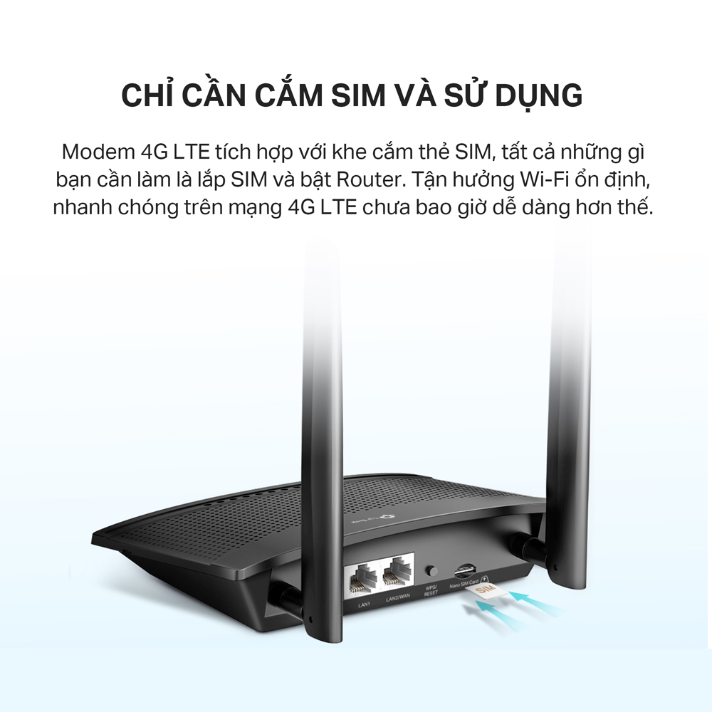 Tp-Link MR100 | Router Wi-Fi 4G LTE Chuẩn N Tốc Độ 300 Mbps | Hàng Chính Hãng