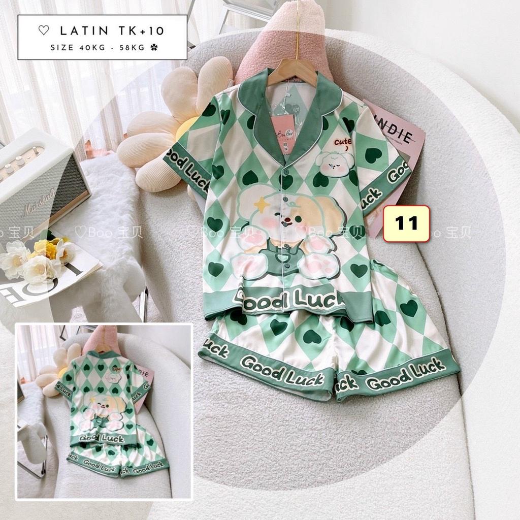 BỘ PYJMA LỤA LATIN, QUẦN SHORTS,TAY NGẮN