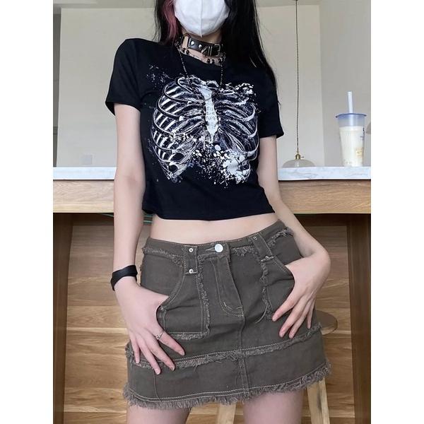 áo croptop hình xương chất lừ phong cách Âu Mỹ