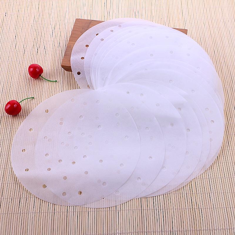 100 Tờ Giấy Nến Đục Lỗ, Giấy Nến Tròn Lót Xửng Hấp Bánh Bao, Nồi Chiên Không Dầu