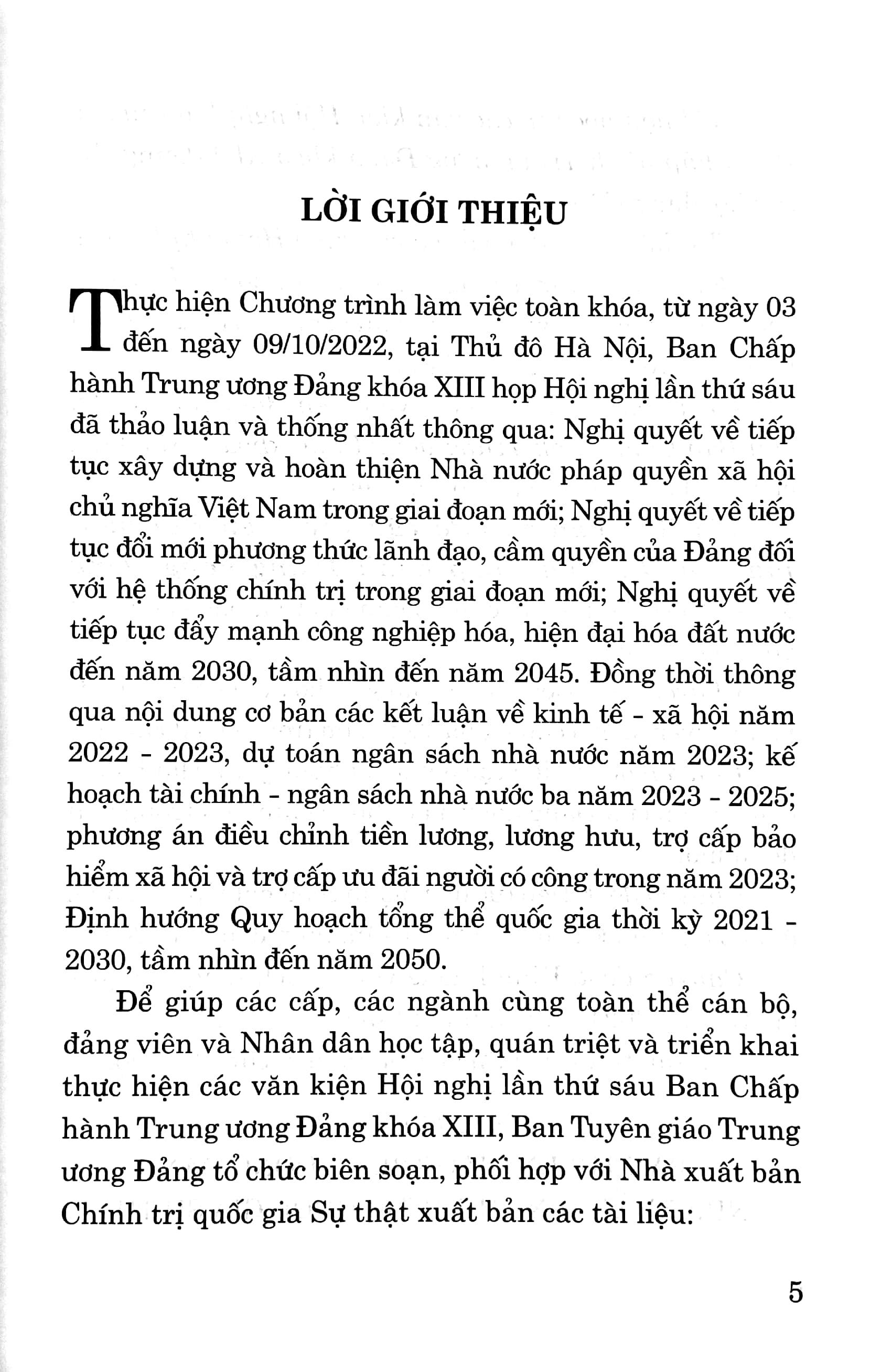 Tài Liệu Nghiên Cứu Các Văn Kiện Hội Nghị Lần Thứ Sáu Ban Chấp Hành Trung Ương Đảng Khóa XIII (Dùng Cho Cán Bộ Chủ Chốt Và Báo Cáo Viên)