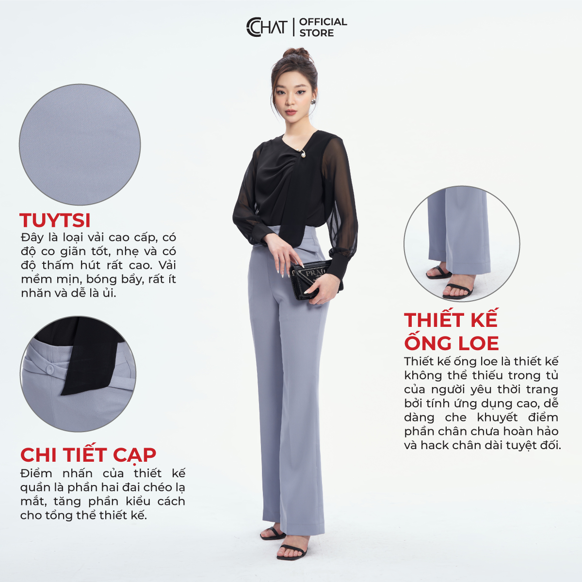 Quần Ống Rộng  Hai Đai Chéo Chất Liệu Tuytsi Cao Cấp 13QDS2012ET
