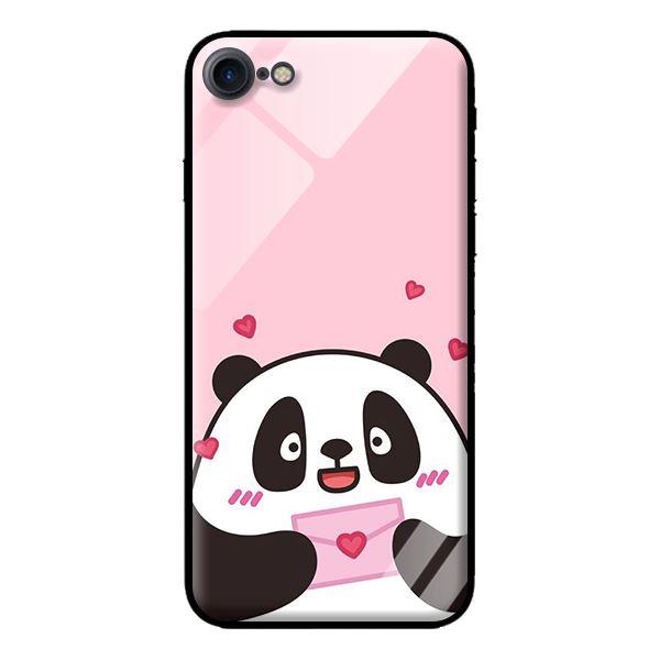 Ốp kính cường lực cho iPhone 8 Panda Nền Hồng - Hàng chính hãng