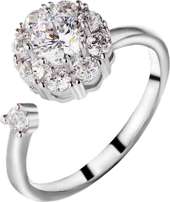 2 Cái Quay Cưới, Đá Cubic Zirconia Vòng Mở Có Thể Điều Chỉnh
