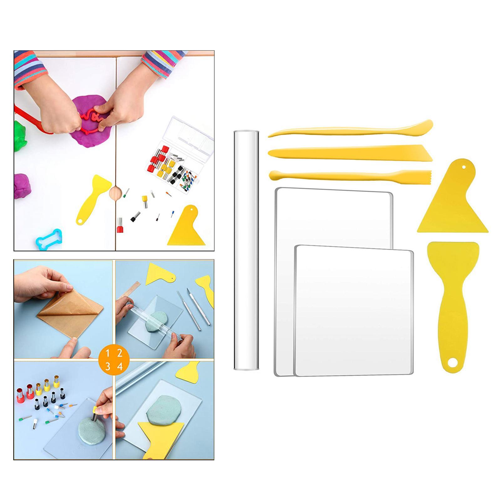 8x Polymer Clay Tools Pottery Clay Sculpting Tools Acrylic Clay Roller and Acrylic Sheet Clay Backing Board Modeling Clay Tools for Ceramics