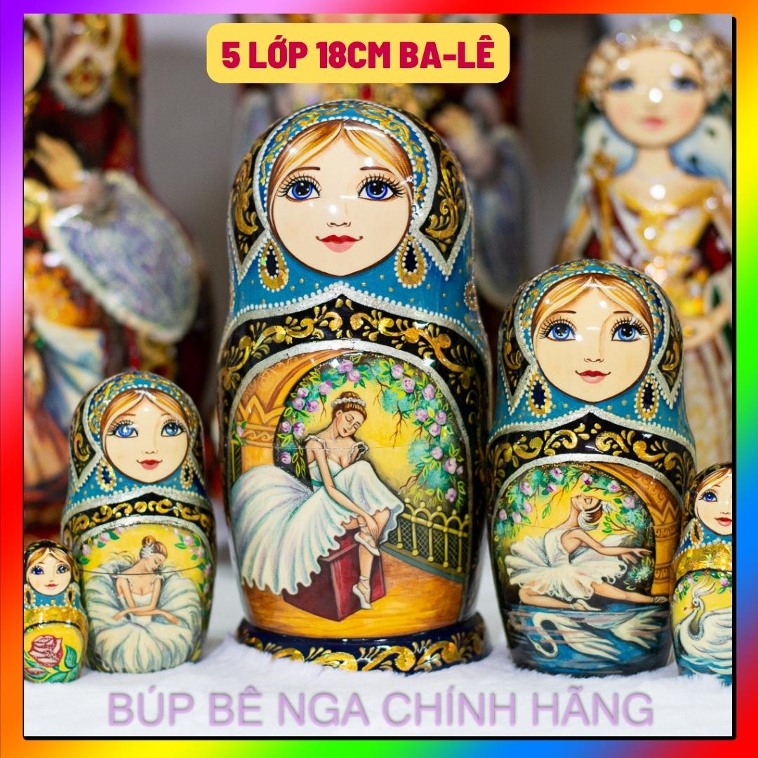 BỘ BÚP BÊ NGA MATRYOSHKA CAO CẤP 5 LỚP 18CM HOA VĂN "VỞ BALE HỒ THIÊN NGA" RẤT ĐẸP VÀ SANG TRỌNG