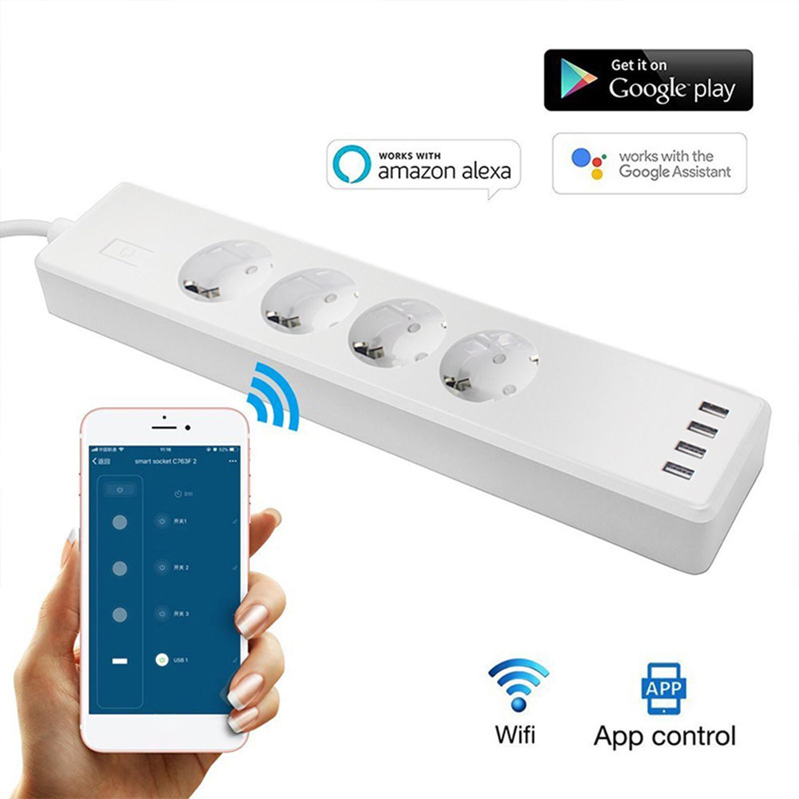 WiFi Smart Power Strip Extension 4 USB Ports Compatible with iOS for Home