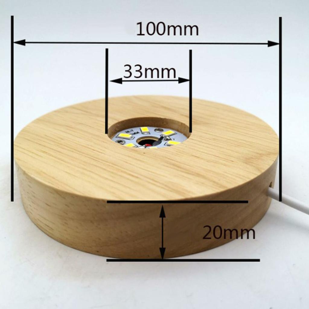 2xWooden Round LED Light Base Display Stand Lamp for Crystals Ball White Light