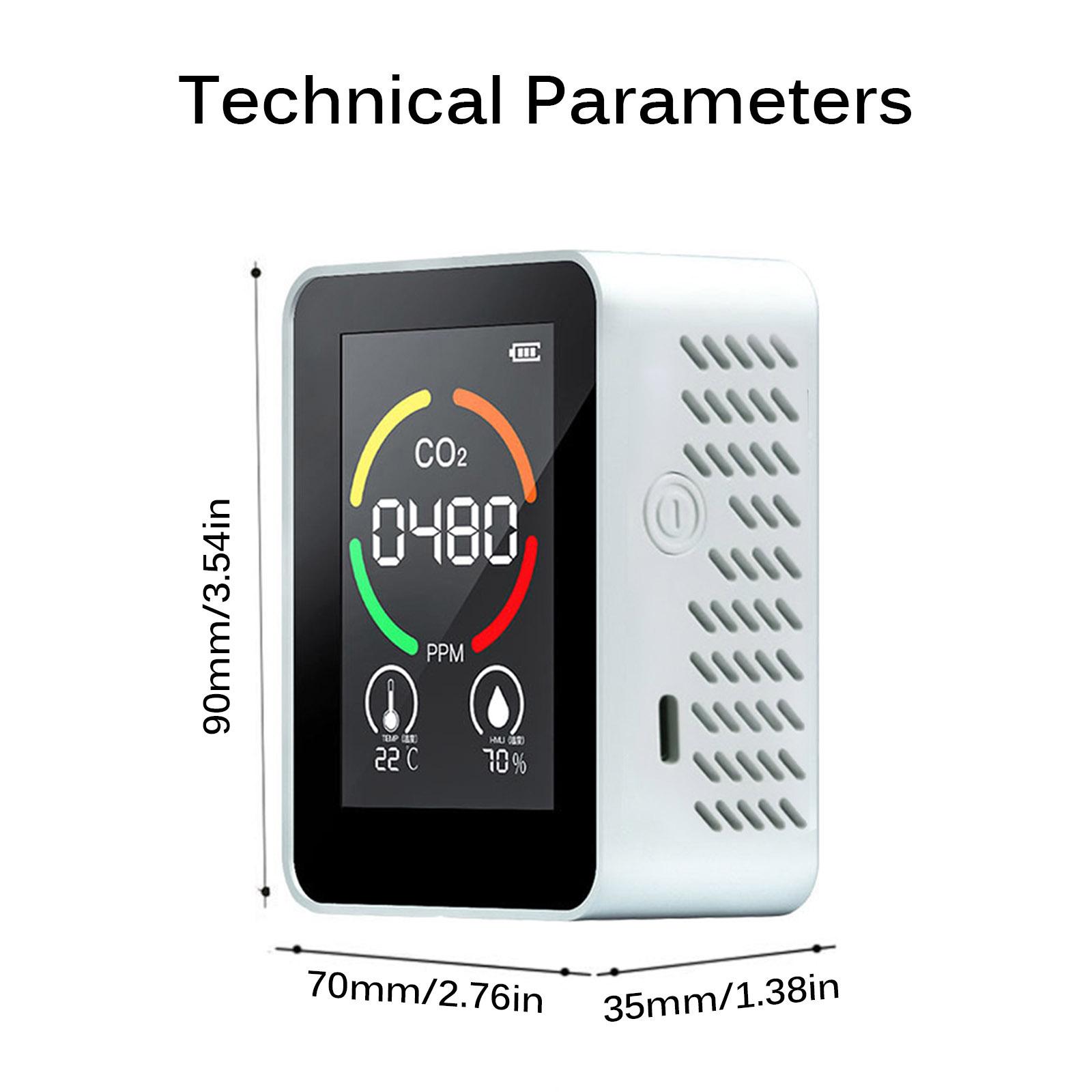 Air Quality Monitor Indoor CO2 Meter Carbon Dioxide Detector Temperature Humidity Meter with LED Digital Display and LCD Screen Rechargeable Battery