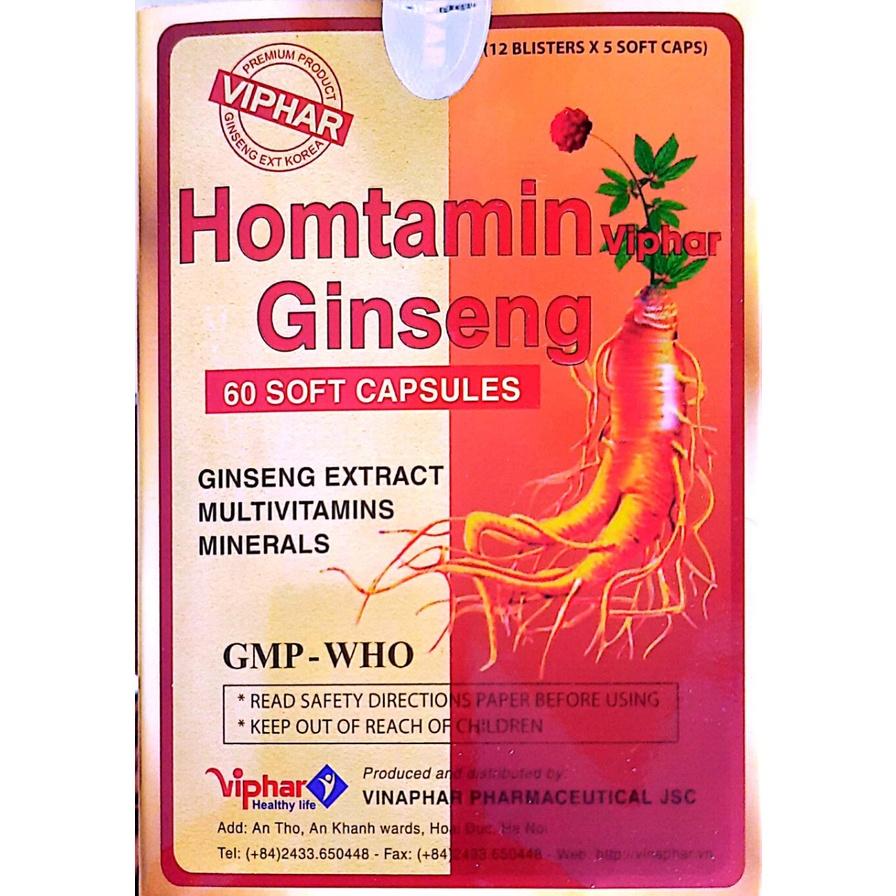 Bổ sung vitamin - nhân sâm giảm mệt mỏi - suy nhược cơ thể Homtamin Ginseng Viphar Hộp 60 viên - Hạn sử dụng 01/2026