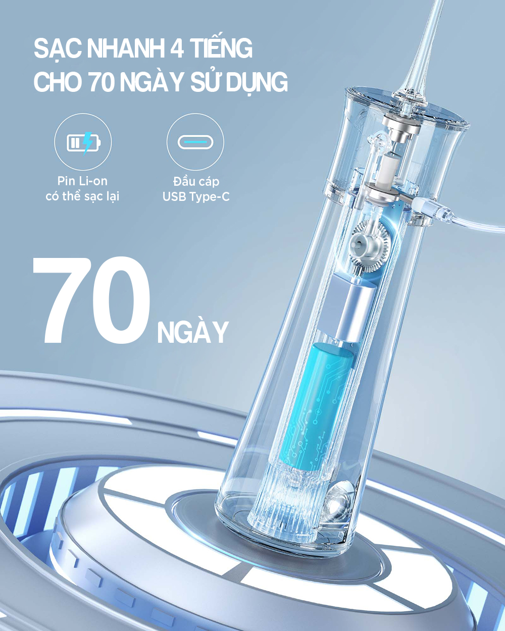 Máy tăm nước cầm tay FAIRYWILL F30 siêu phẩm mới ra Dung tích 300ml Sạc nhanh 4 tiếng Thời gian sử dụng lên tới 70 ngày Tặng kèm 6 đầu tăm - Hàng Chính Hãng