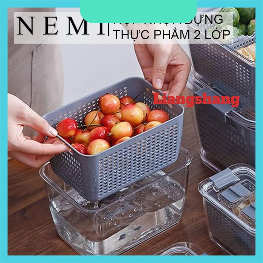 Hộp Đựng Thực Phẩm Tủ Lạnh 2 Lớp Có Lỗ Thoát Nước, Thoát Khí, Dễ Dàng Bảo Quản Rau Củ