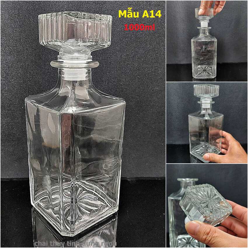 Bình Đựng Rượu Thủy Tinh 1 Lít cao cấp mẫu vuông trơn – Vỏ Chai Rượu Đẹp 1000ML - Chai Đựng Rượu Thủy Tinh chưng bàn ăn sang trọng