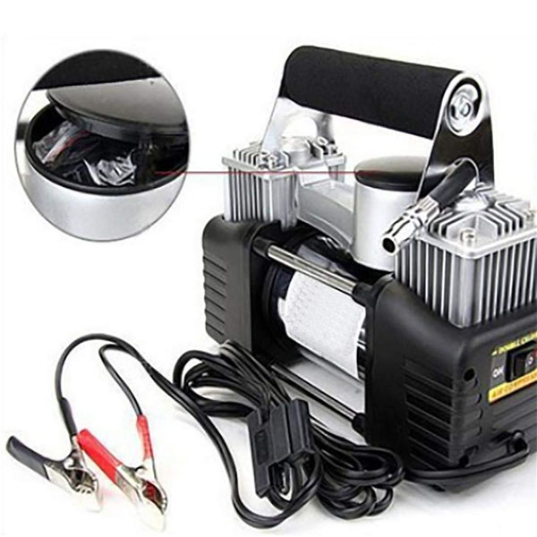 Bộ Máy Bơm Ô Tô 2 Xi Lanh Cao Cấp , Công Nghệ Nhật Bản Đồng Hồ Cơ /Đồng Hồ Điện Tử Tự Ngắt Và Đèn Chiếu Sáng Kèm Hộp Dụng Cụ